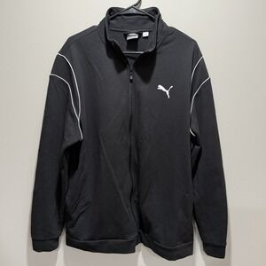 Puma Black Full-Zip Soccer Track Jacket Men's Sz XL Contrast Piping Stand Collar